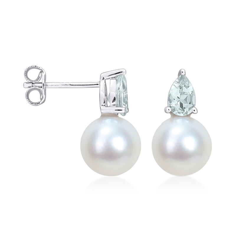8.5-9mm Cultured Pearl and .80 ct. t.w. Aquamarine Earrings in Sterling Silver  image number 1