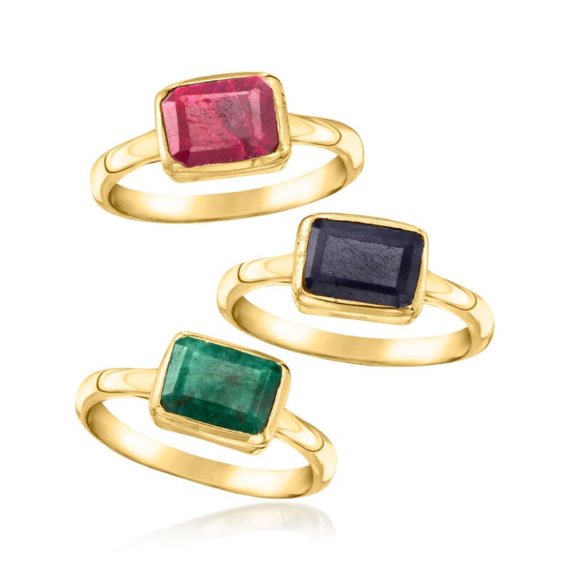 6.90 ct. t.w. Multi-Gemstone Jewelry Set: Three Rings in 18kt Gold Over Sterling. Size 7 image number 2
