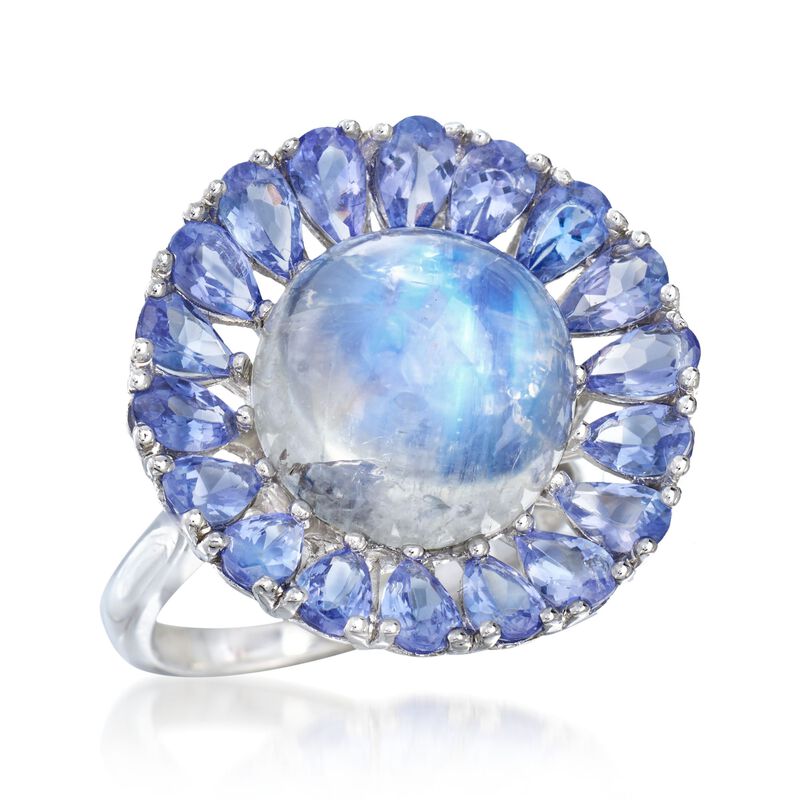Moonstone and 2.80 ct. t.w. Tanzanite Floral Ring in Sterling Silver image number 3