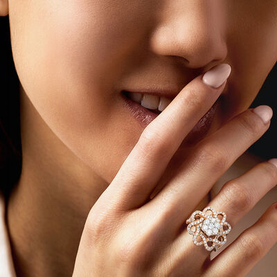 C. 2000 Vintage 1.45 ct. t.w. Diamond Flower Ring in 18kt Rose Gold