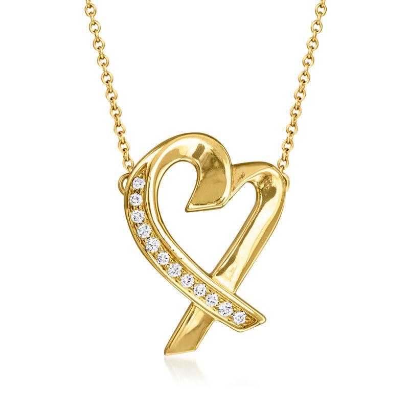 C. 1990 Vintage Tiffany Jewelry "Paloma Picasso" .20 ct. t.w. Diamond Loving Heart Necklace in 18kt Yellow Gold. 20" image number 0