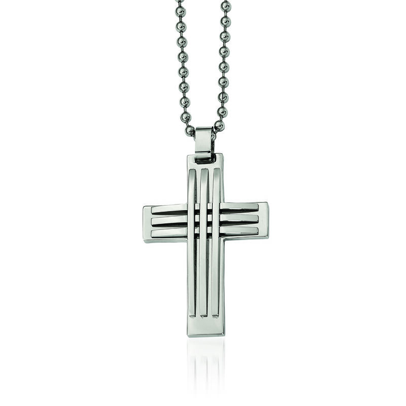 Men's Stainless Steel Polished Cross Pendant Necklace. 22&quot; image number 0