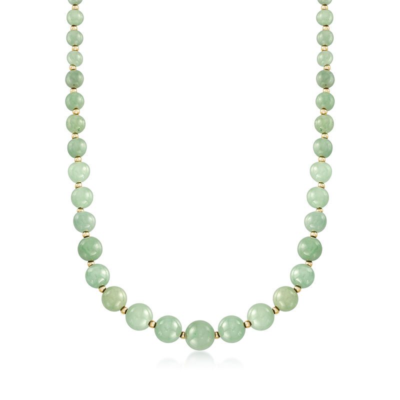 6-12mm Jade Bead Graduated Necklace with 14kt Yellow Gold image number 0