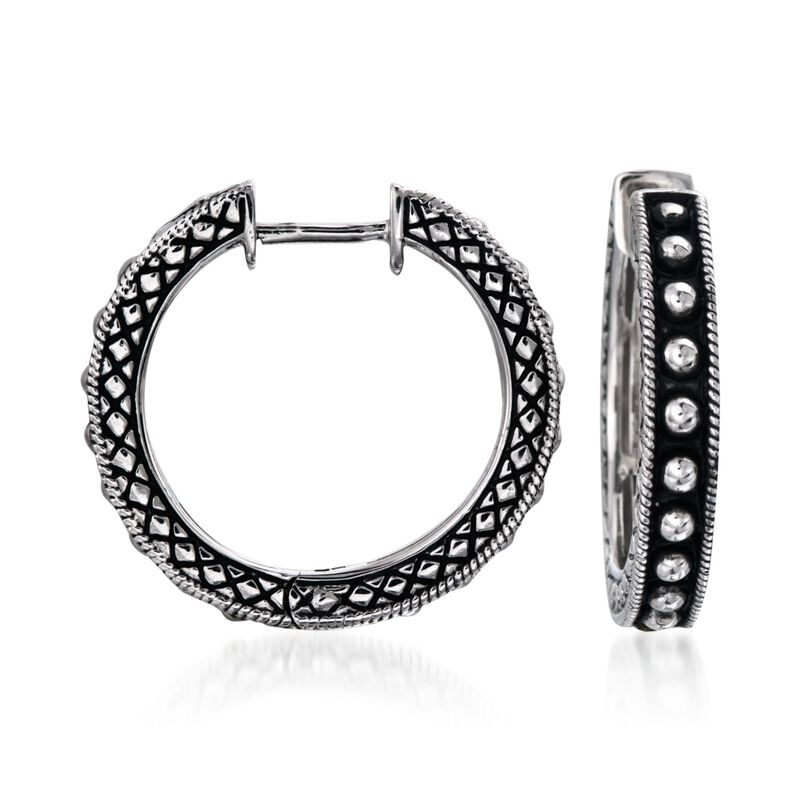 Andrea Candela Sterling Silver Beaded Center Hoop Earrings image number 0