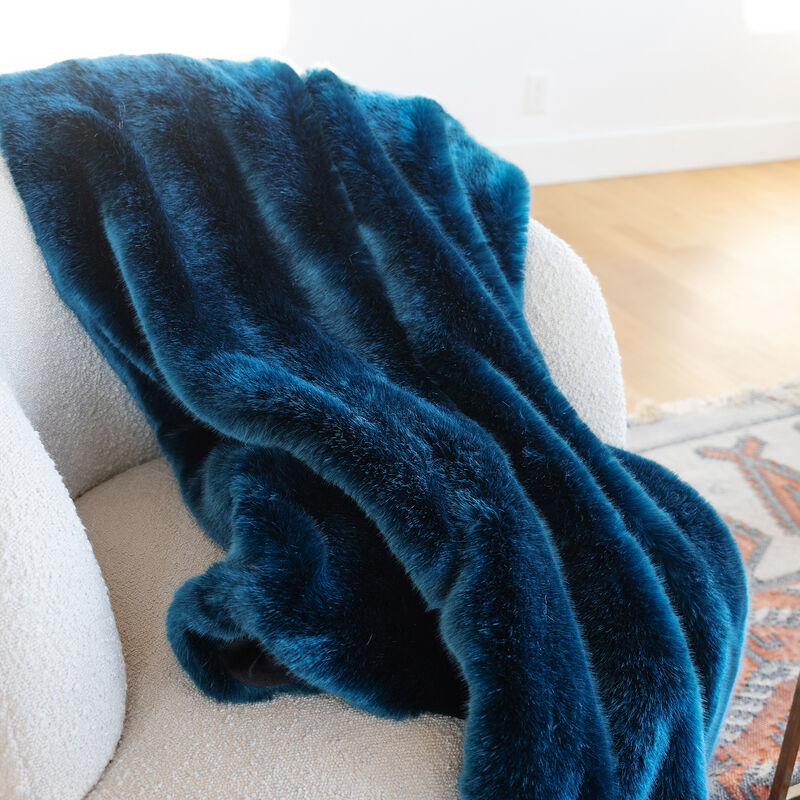 Couture Collection Sapphire Mink Faux Fur Throw Blanket image number 1