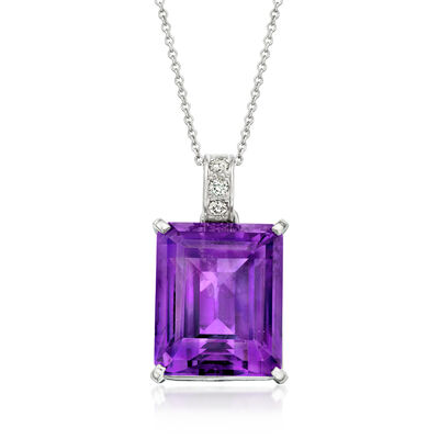 C. 1990 Vintage 15.43 Carat Amethyst and .10 ct. t.w. Diamond Pendant Necklace in Platinum