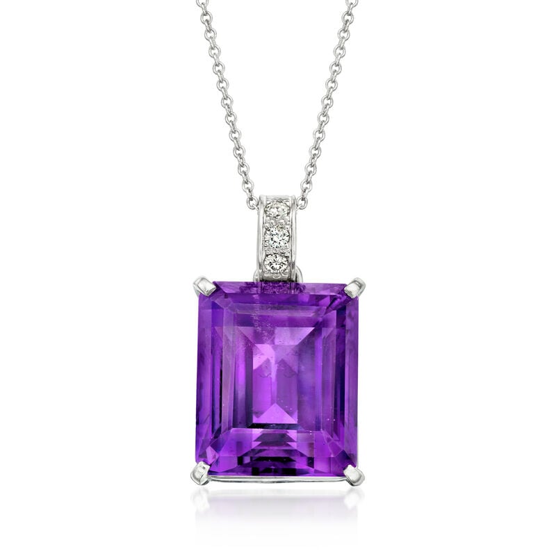 C. 1990 Vintage 15.43 Carat Amethyst and .10 ct. t.w. Diamond Pendant Necklace in Platinum. 18" image number 0
