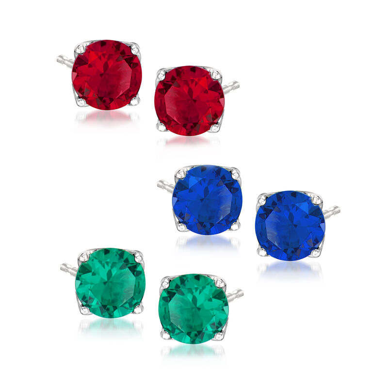 6.00 ct. t.w. Simulated Multi-Gemstone Jewelry Set: Three Pairs of Stud Earrings image number 0