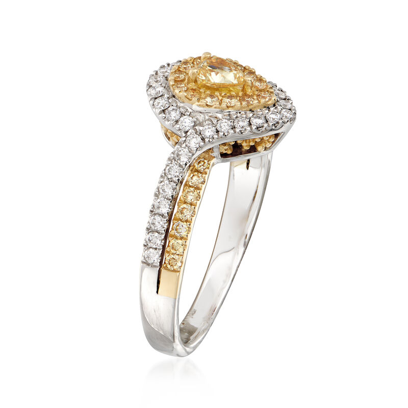 .66 ct. t.w. Yellow and White Diamond Pear-Shaped Ring in 18kt Two-Tone Gold image number 2