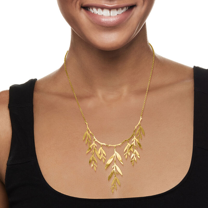 Italian 18kt Gold Over Sterling Leaf Branch Necklace. 18&quot; image number 0