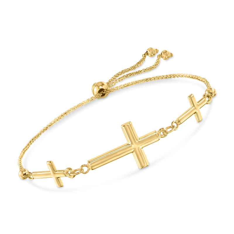 14kt Yellow Gold Three-Station Cross Bolo Bracelet image number 0