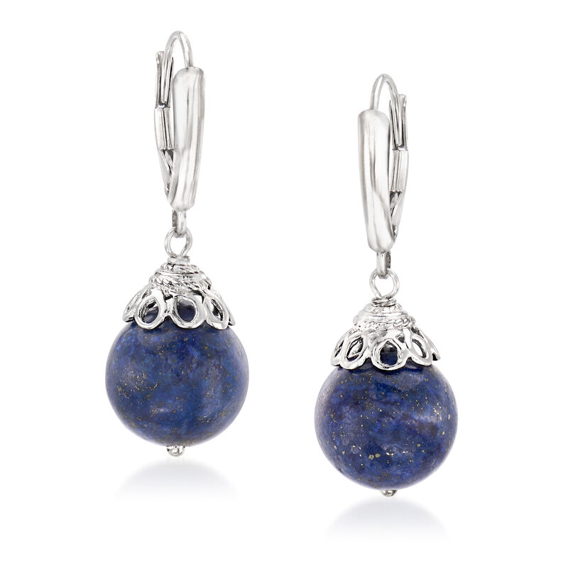 11.5-12mm Lapis Bead Drop Earrings in Sterling Silver image number 0