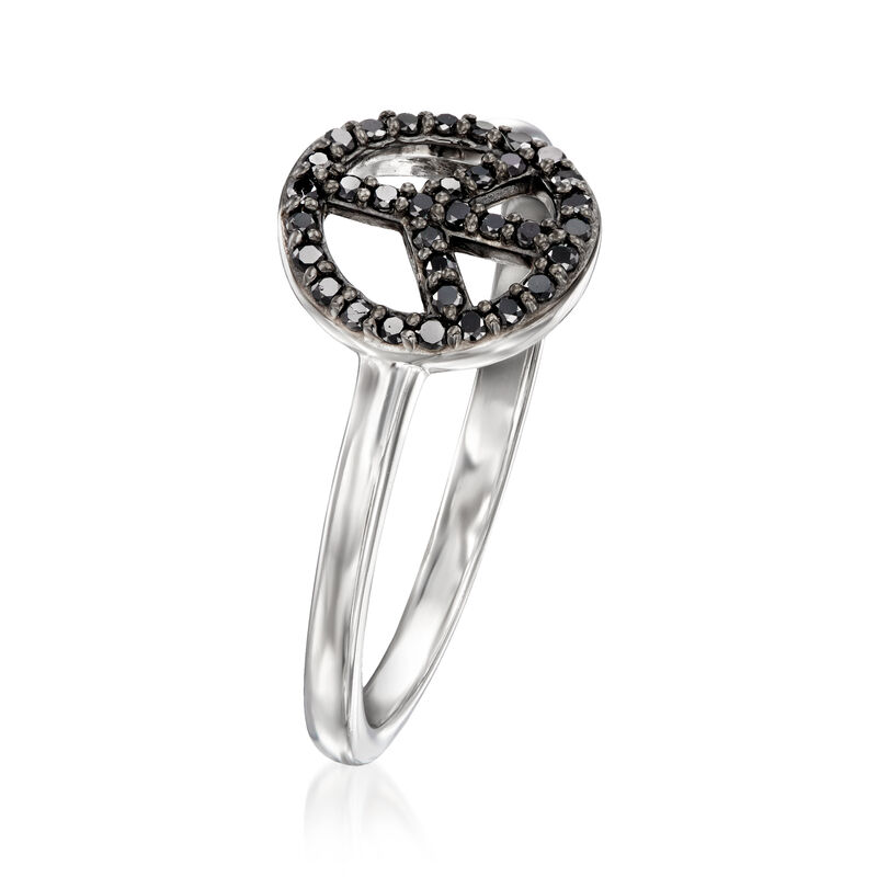 .20 ct. t.w. Black Diamond Peace Sign Ring in Sterling Silver image number 2