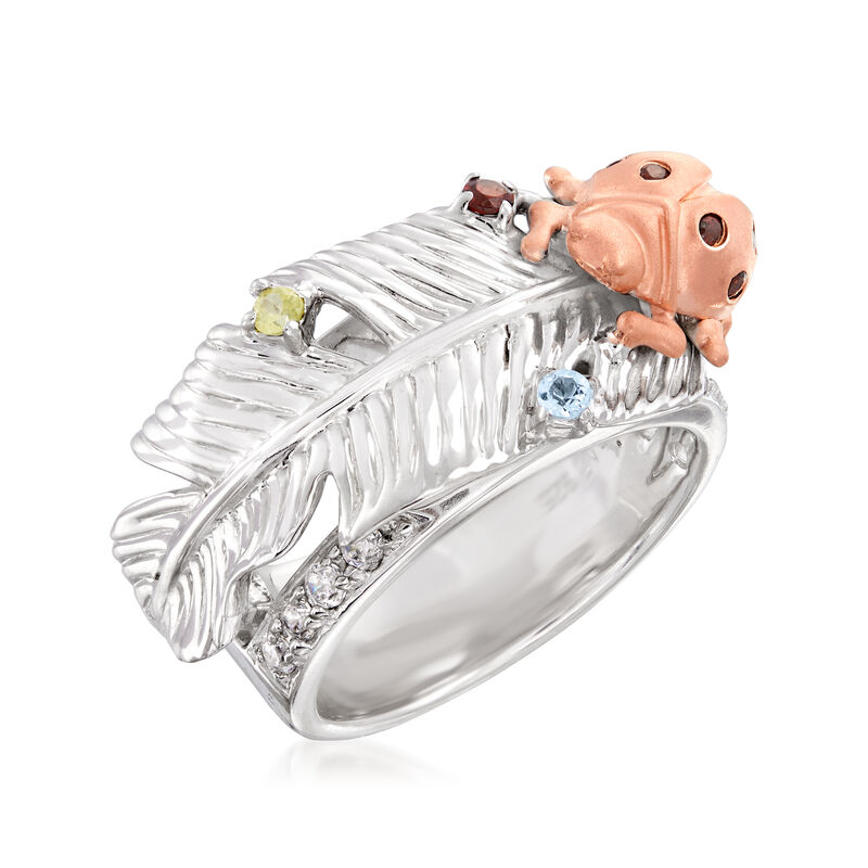 .39 ct. t.w. Multi-Gemstone Ladybug Ring in Sterling and 18kt Rose Gold Over Sterling image number 3