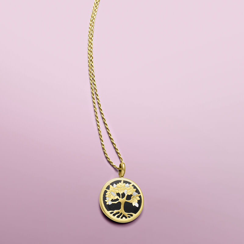 17mm Onyx Tree of Life Pendant in 14kt Yellow Gold  image number 3
