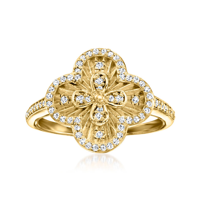 .33 ct. t.w. Diamond Clover Ring in 18kt Gold Over Sterling image number 0
