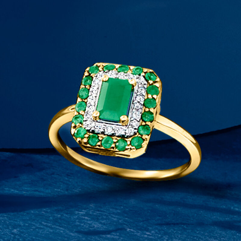 .70 ct. t.w. Emerald and .13 ct. t.w. Diamond Ring in 14kt Yellow Gold image number 3