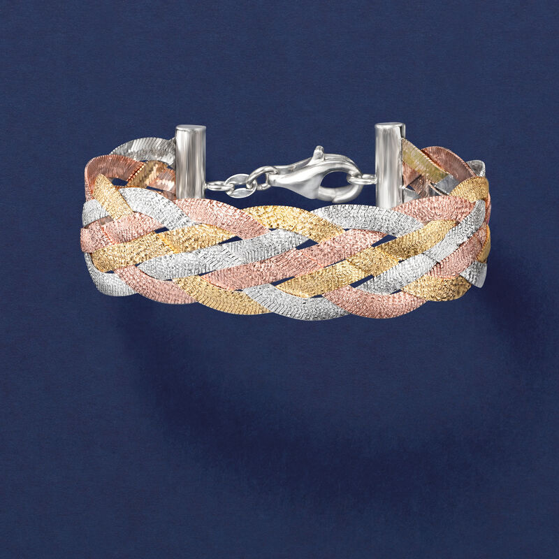 Italian Tri-Colored Sterling Silver Reversible Braid Bracelet image number 2
