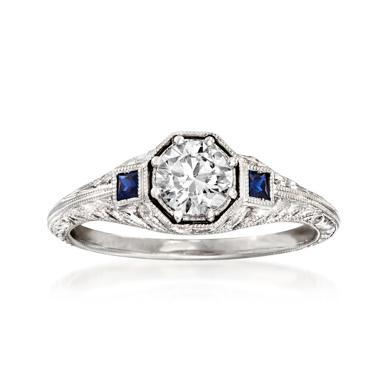 .56 Carat Diamond and .13 ct. t.w. Sapphire Engagement Ring in 14kt White Gold image number 0