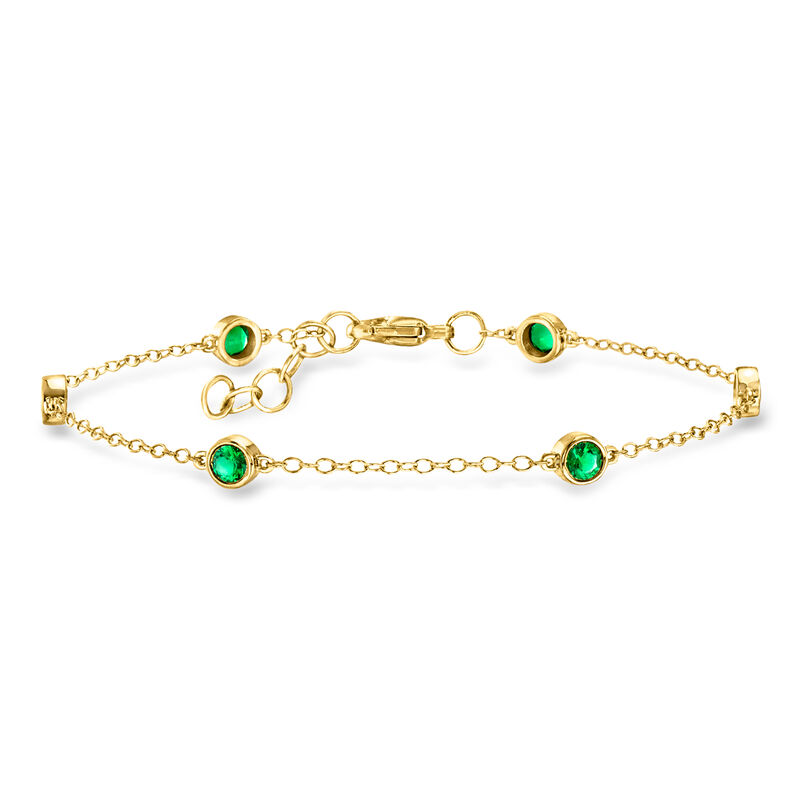 .50 ct. t.w. Bezel-Set Lab-Grown Emerald Station Bracelet in 18kt Gold Over Sterling. 7.5" image number 0