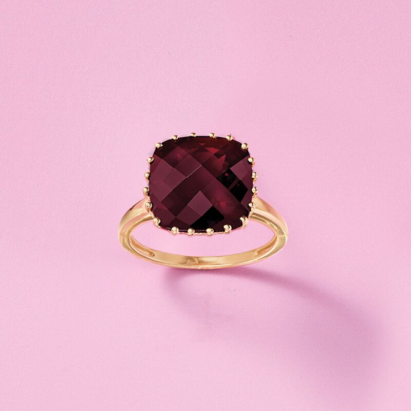 8.00 Carat Square Garnet Ring in 14kt Yellow Gold image number 3