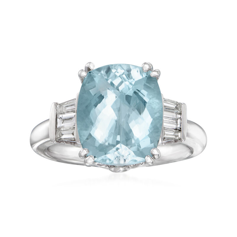 5.50 Carat Aquamarine and .38 ct. t.w. Diamond Ring in 14kt White Gold image number 0