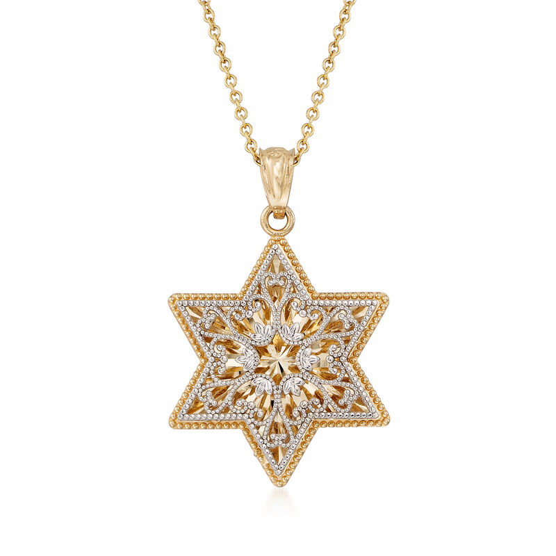 14kt Two-Tone Gold Star of David Pendant Necklace. 18&quot; image number 1