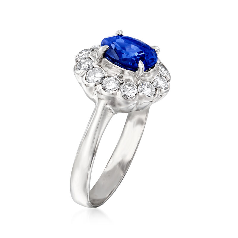 C. 2000 Vintage 1.71 Carat Sapphire and .63 ct. t.w. Diamond Ring in Platinum image number 2