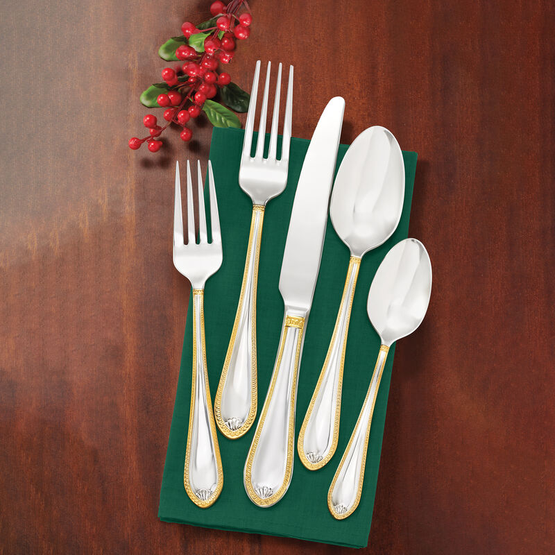 Towle &quot;Sinclair Gold&quot; 18/10 Stainless Steel Flatware Set with 24kt Gold Accents image number 1