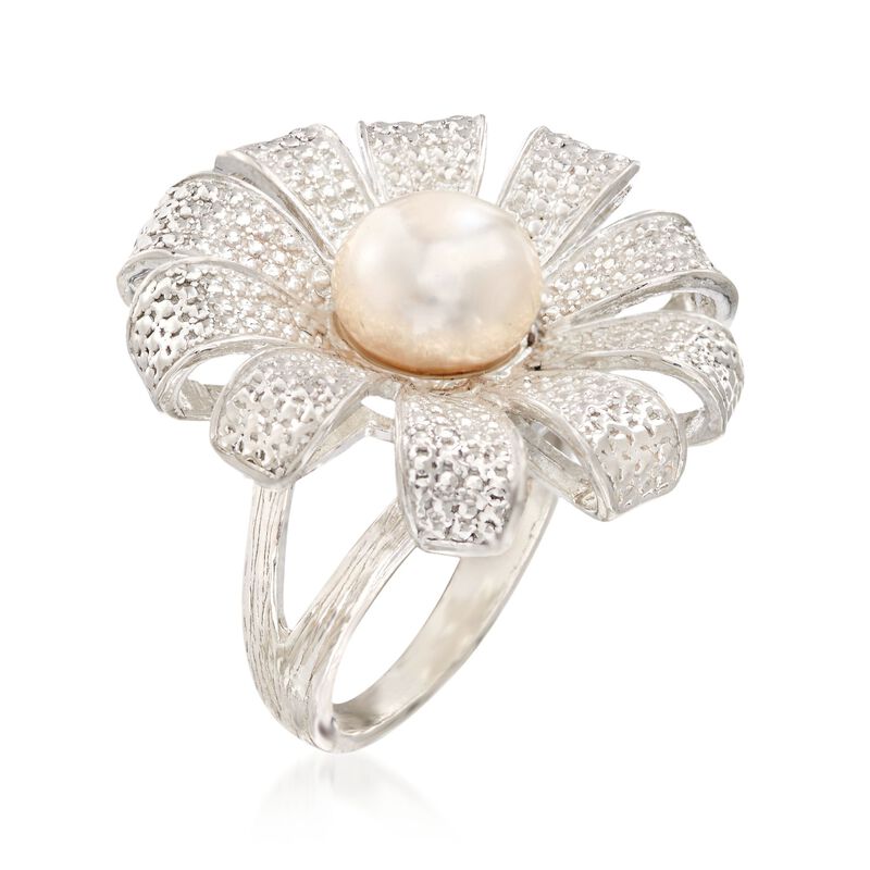 9-9.5mm Cultured Pearl Flower Ring in Sterling Silver image number 2