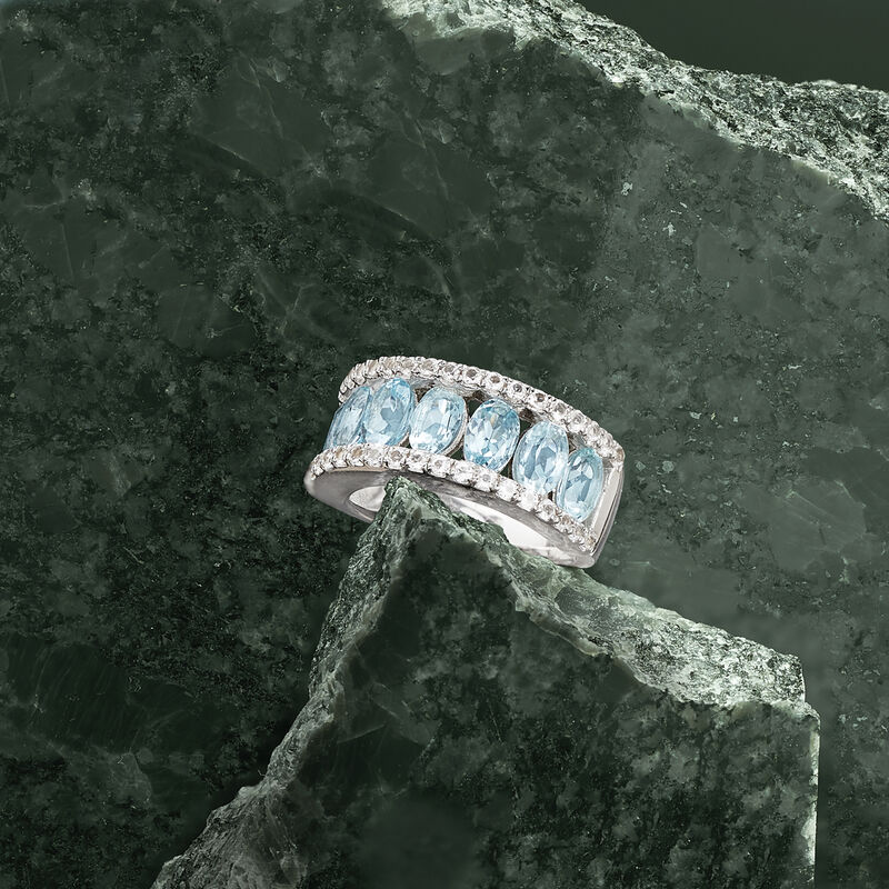 2.80 ct. t.w. Aquamarine and .70 ct. t.w. White Topaz Ring in Sterling Silver image number 3