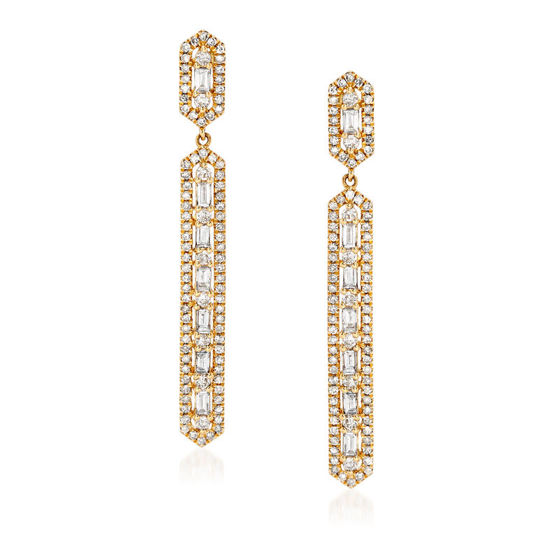 1.00 ct. t.w. Baguette and Round Diamond Linear Drop Earrings in 18kt Yellow Gold image number 0