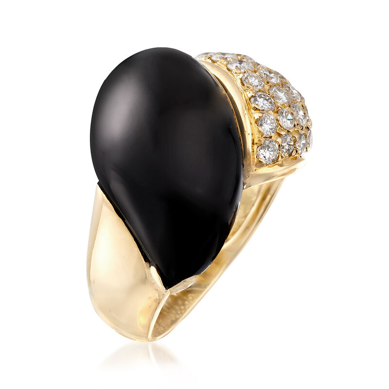 C. 1980 Vintage 1.45 ct. t.w. Diamond and Black Onyx Ring in 18kt Yellow Gold image number 3
