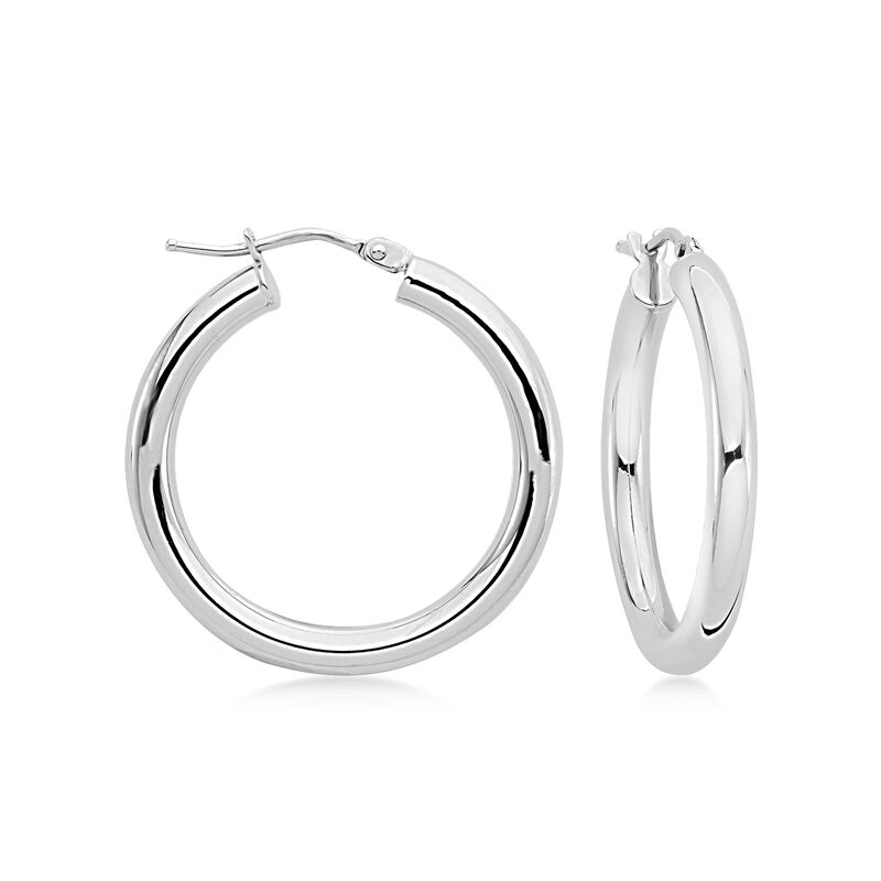 Italian 3mm 14kt White Gold Hoop Earrings. 1" image number 0