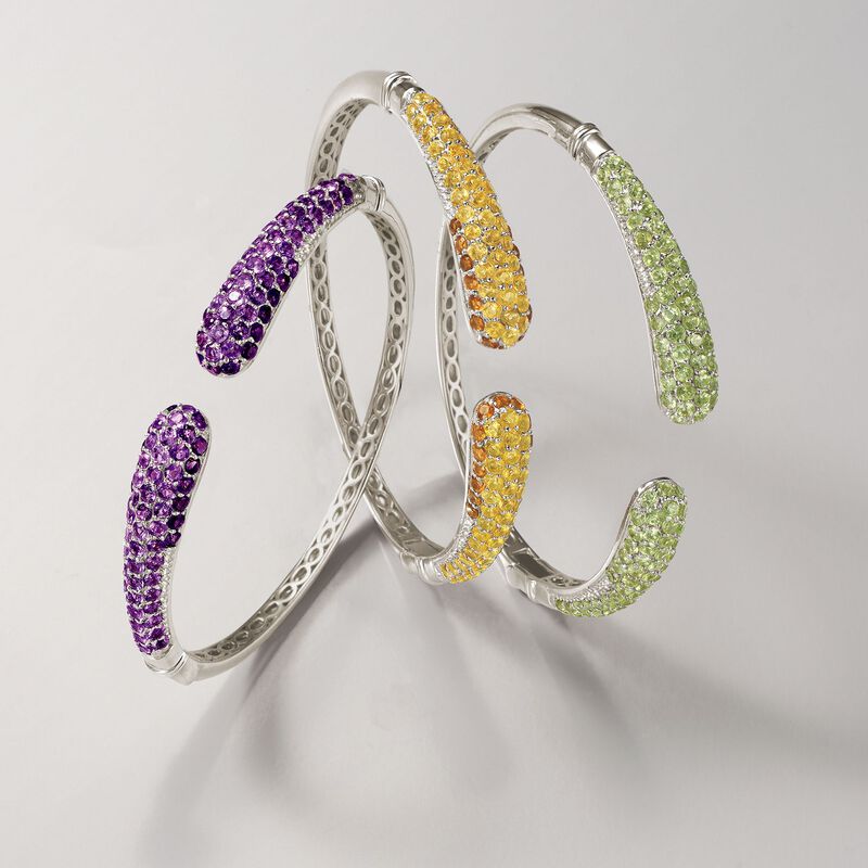 8.10 ct. t.w. Pave Amethyst Cuff Bracelet in Sterling Silver. 8&quot; image number 2
