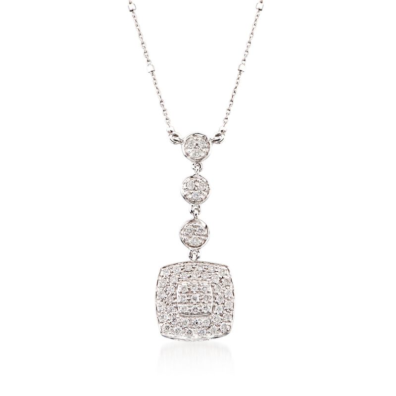 ALOR .46 ct. t.w. Diamond Multi-Tier Square Pendant Necklace in 18kt White Gold. 17&quot; image number 1