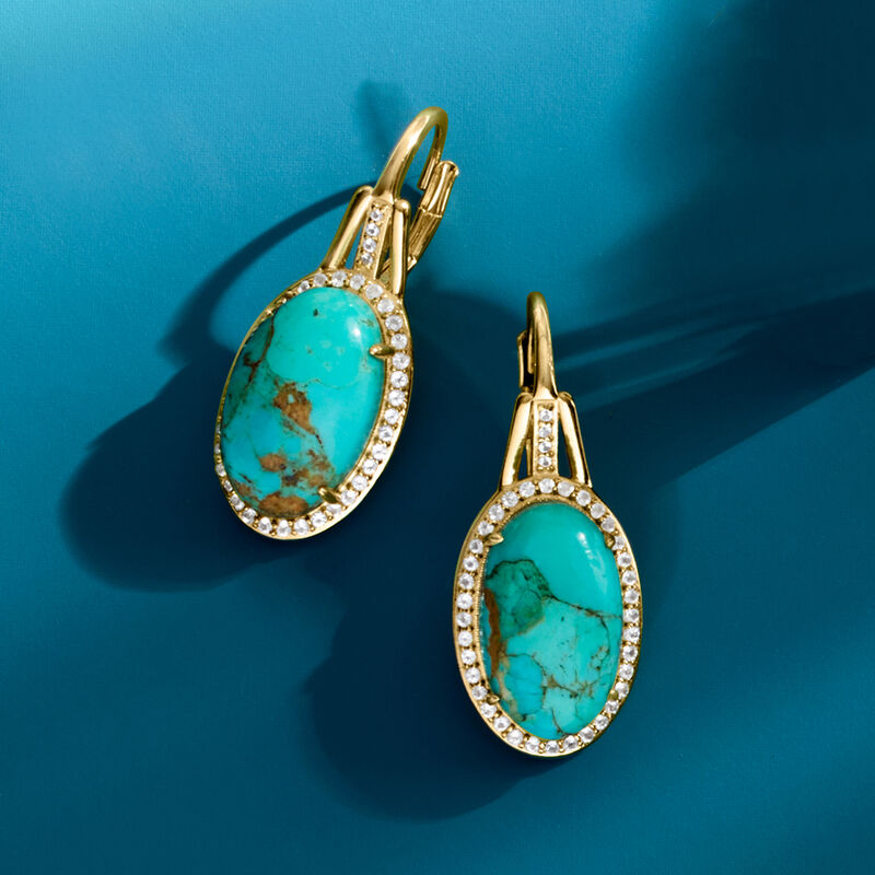 Turquoise and .30 ct. t.w. White Topaz Earrings in 18kt Gold Over Sterling  image number 3