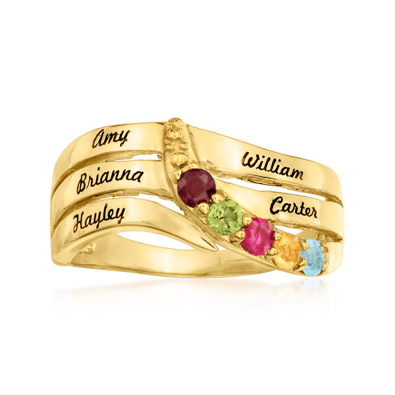 Personalized Birthstone and Name Three-Row Ring in 14kt Gold image number 0