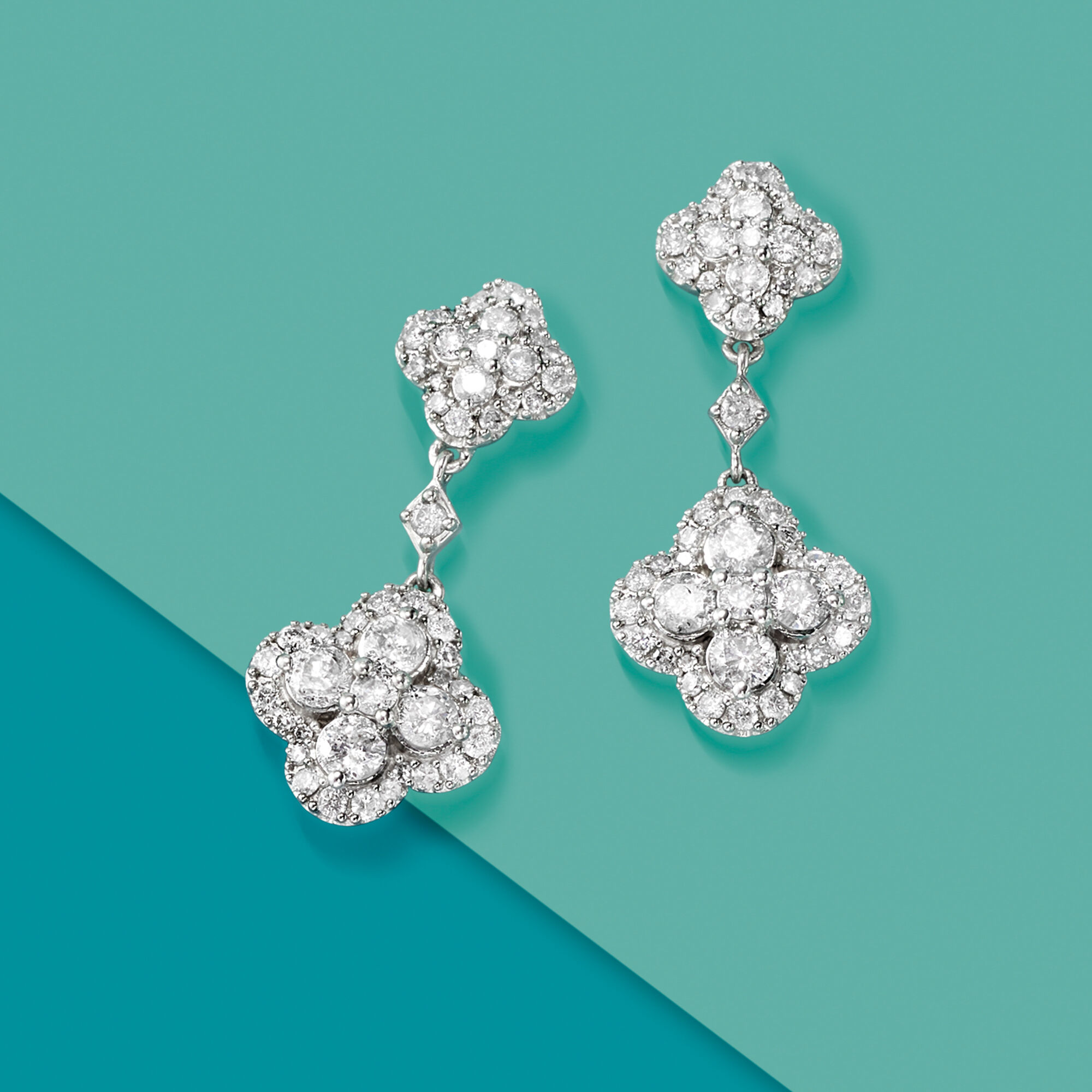 1.50 ct. t.w. Diamond Clover Shaped Drop Earrings in Sterling Silver
