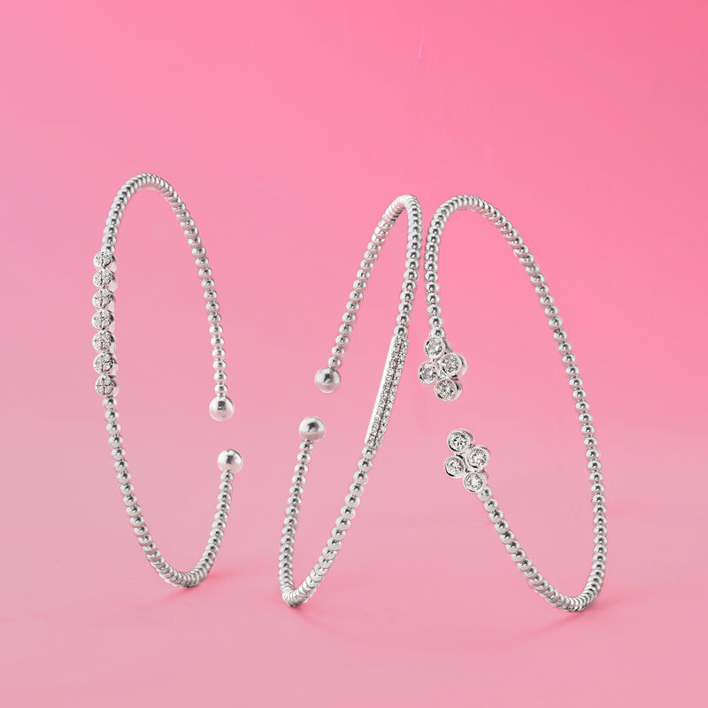 Gabriel Designs .40 ct. t.w. Diamond Clover Cuff Bracelet in 14kt White Gold. 7&quot; image number 2