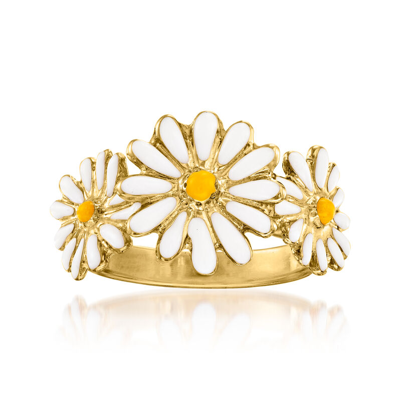 Italian Enamel Daisy Ring in 18kt Gold Over Sterling image number 0