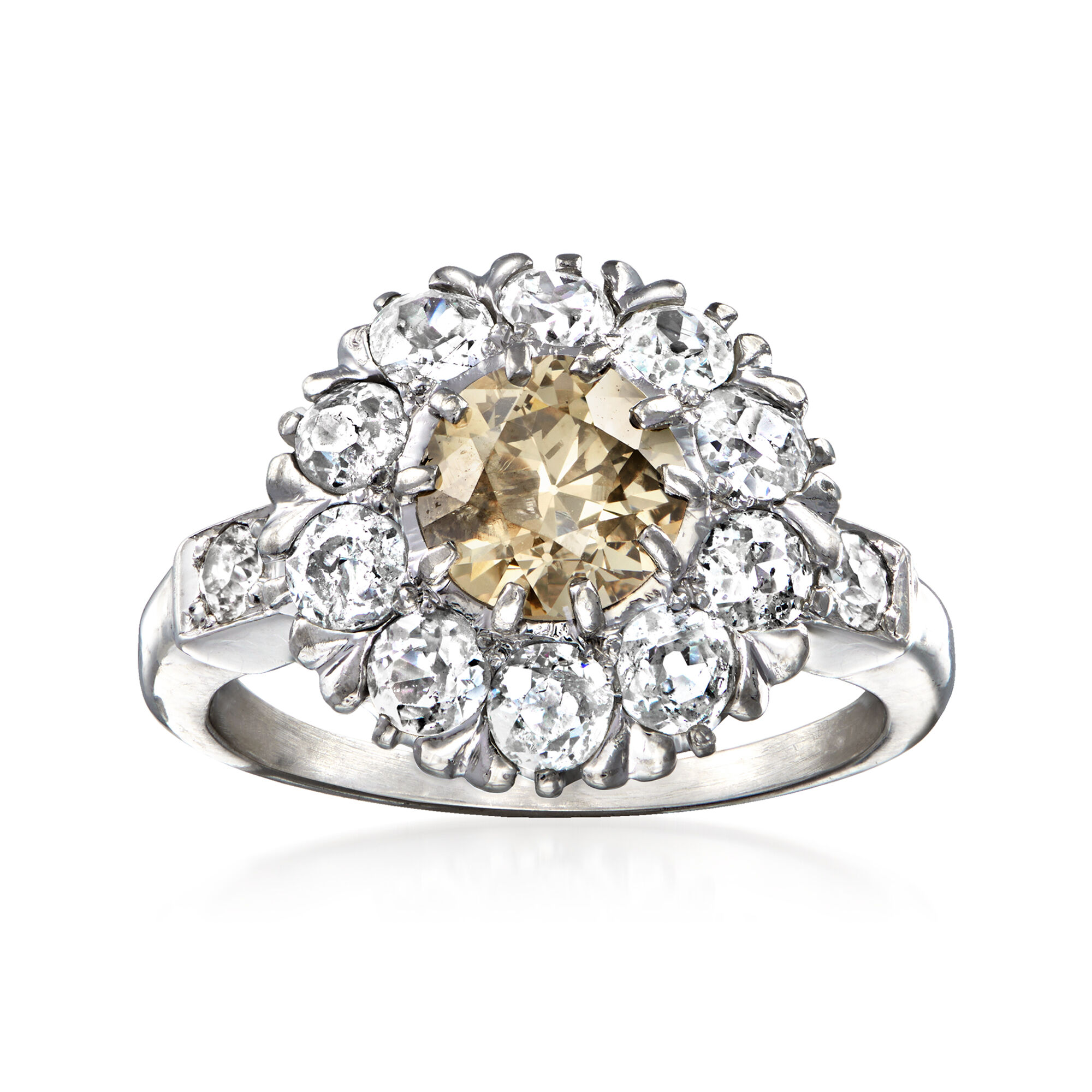 C. 1980 Vintage 1.95 ct. t.w. Brown and White Diamond Flower Ring