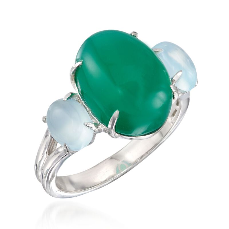 Green and Blue Chalcedony Ring in Sterling Silver image number 3