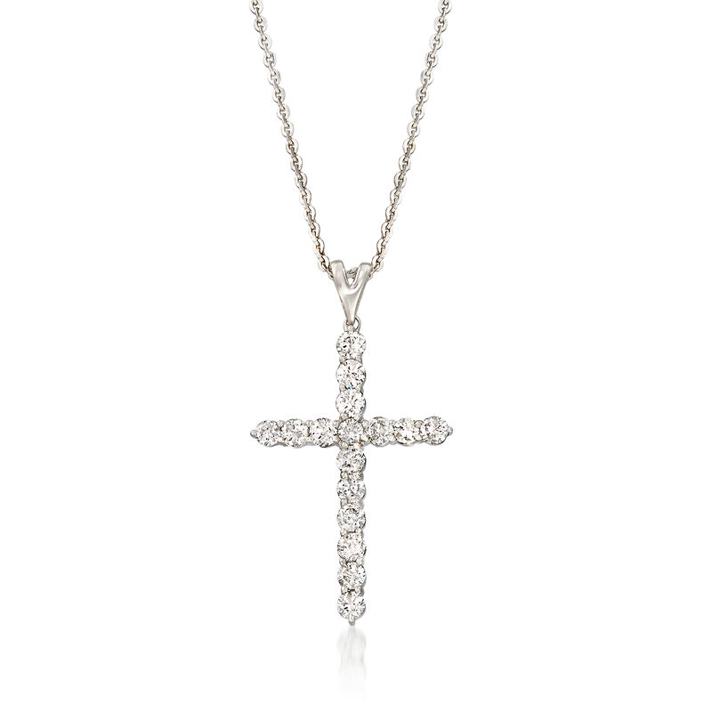 1.00 ct. t.w. Diamond Cross Pendant Necklace in Platinum. 16&quot; image number 1
