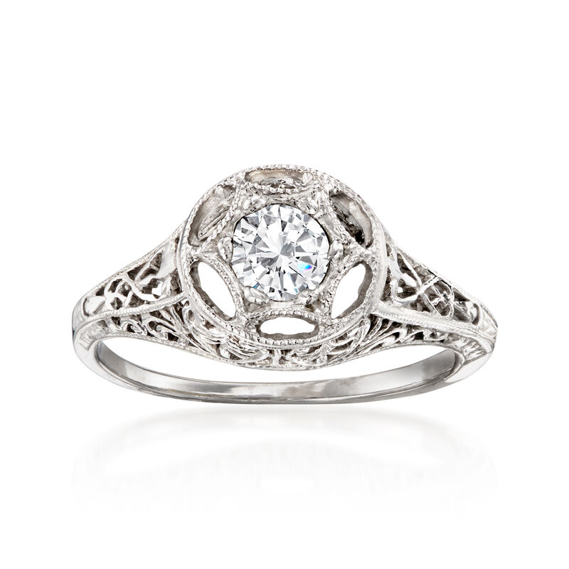 C. 1990 Vintage .30 Carat Diamond Filigree Ring in 14kt White Gold. Size 6 image number 0