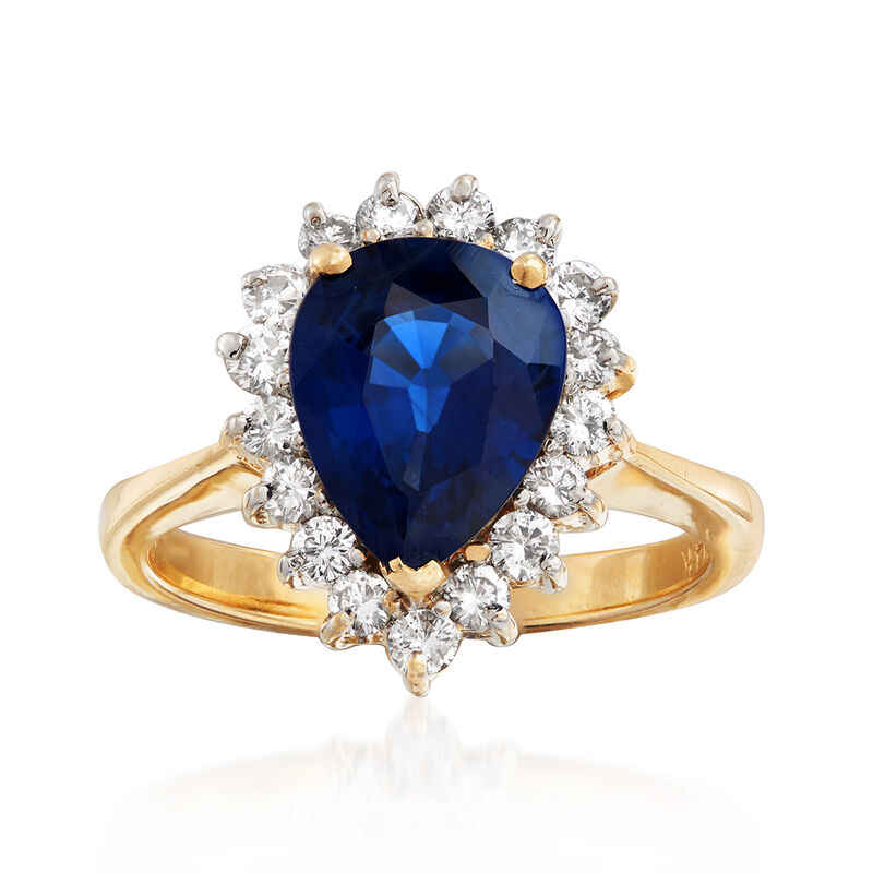 C. 1980 Vintage 2.40 Carat Sapphire and .51 ct. t.w. Diamond Ring in 14kt Yellow Gold image number 0