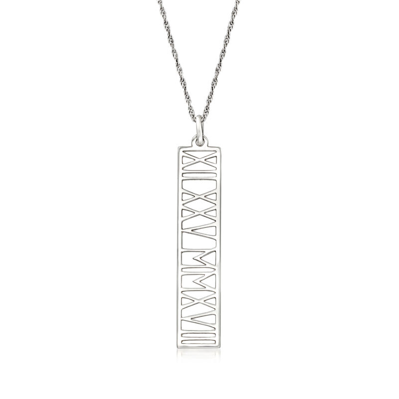 Sterling Silver Personalized Roman Numeral Date Pendant Necklace image number 0