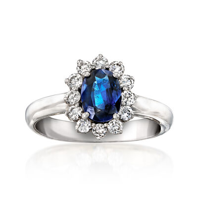 C. 1980 Vintage 1.00 Carat Sapphire Ring with .55 ct. t.w. Diamonds in 14kt White Gold