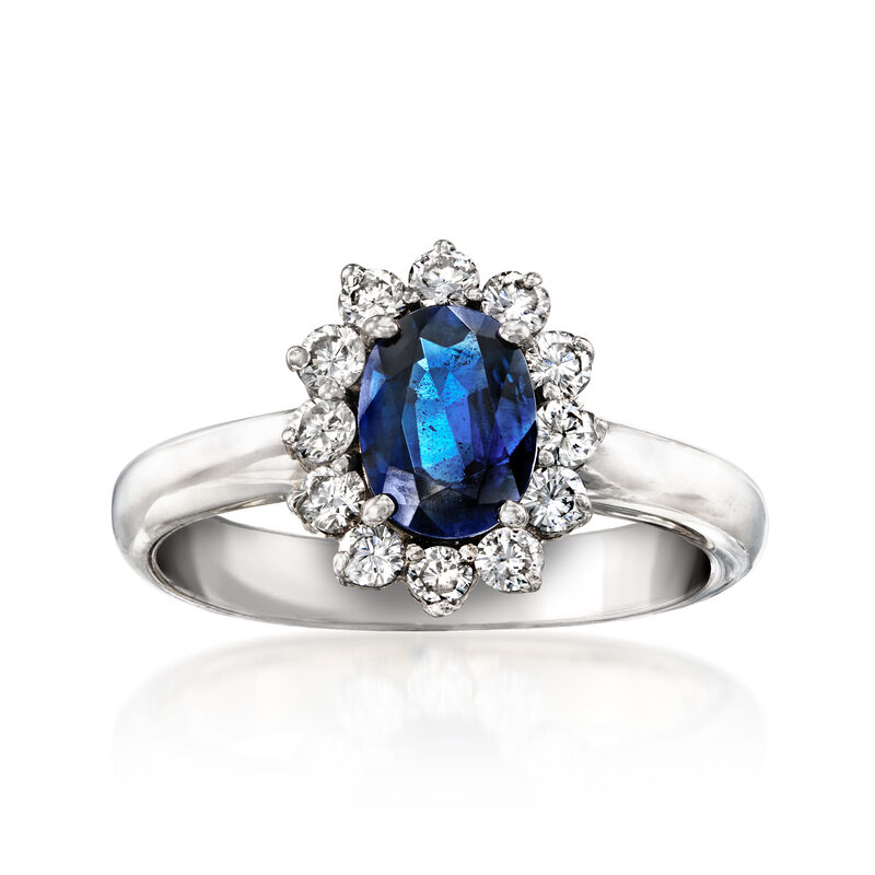 C. 1980 Vintage 1.00 Carat Sapphire Ring with .55 ct. t.w. Diamonds in 14kt White Gold. Size 7 image number 0