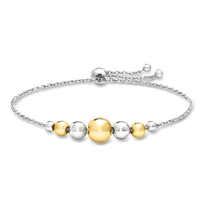 Italian 3.5-8mm Sterling Silver and 18kt Gold Over Sterling Graduated Bead Bolo Bracelet